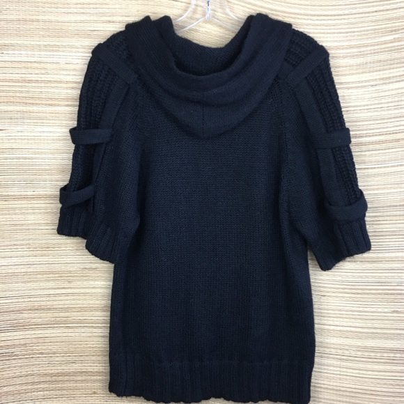 Trina Turk Alpaca Blend Cable Knit Short Sleeve Hoodie Sweater In  Black Size M - Picture 4 of 8